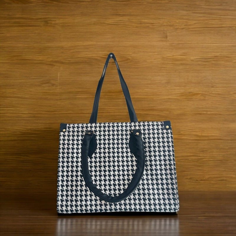 Osman Black & White Houndstooth Tote Bag for Women - Image 2